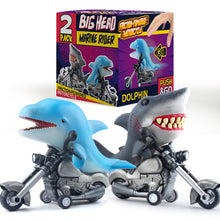Load image into Gallery viewer, DINOBROS Shark Toy Car 2 Pack Friction Powered Motorcycle Monster Sea Animal Game Great White Shark and Dolphin Toys