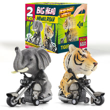 Load image into Gallery viewer, DINOBROS Tiger and Elephant Toys for Kids Toddlers 3-7 Years Old 2 Pack Friction Animal Motorcycle Car Toys for Boys and Girls