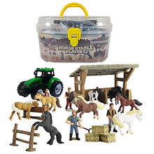 Load image into Gallery viewer, DINOBROS Horse Stable Playset Toys for Boys and Girls Ages 3 and Up Includes 8 Horses and Accessories 17 Piece Horse Stall Farm Set with Portable Case