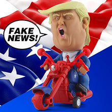 Load image into Gallery viewer, DINOBROS President Donald Trump 2020 Toy Figure Riding Motorcycle Funny Rev Up Car Novelty Gag Gift for Trump Fans