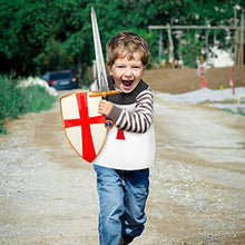 Load image into Gallery viewer, DINOBROS Medieval Crusader Plastic Toy Sword, Shield and Shirt Knight Role Play Costume Set for Kids Age 6-12