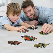 Load image into Gallery viewer, DINOBROS Dinosaur Toy Pull Back Cars, 6 Pack Dino Toys for 3 Year Old Boys and Toddlers, Boy Toys Age 3,4,5 and Up, Pull Back Toy Cars, Dinosaur Games with T-Rex
